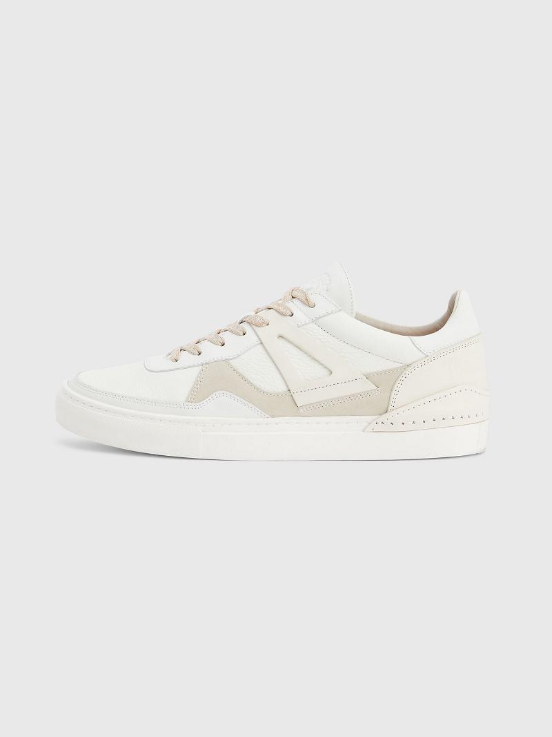 Baskets Tommy Hilfiger Cuir court Homme Blanche Beige | FR_M31621