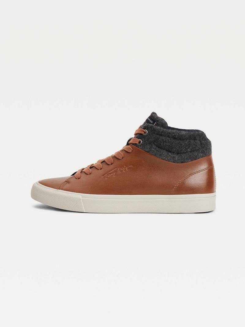 Baskets Tommy Hilfiger Felt accent ankle leather Homme Marron | FR_M31615