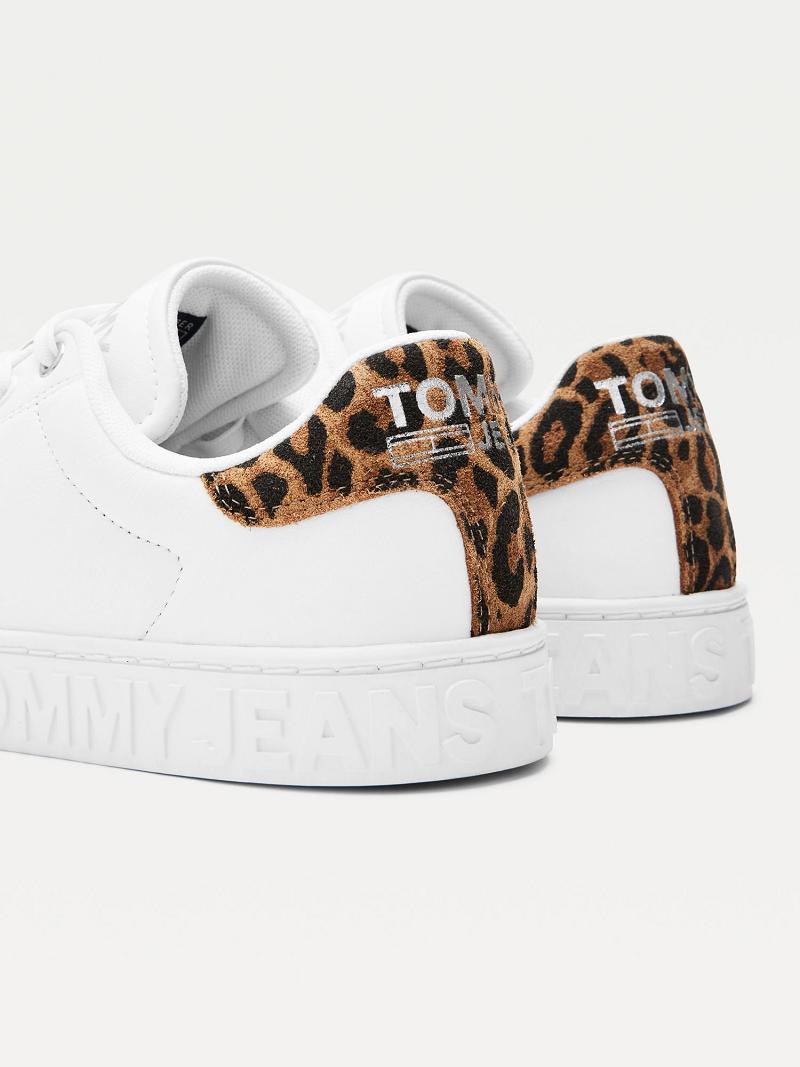 Baskets Tommy Hilfiger Leopard Accent Cuir Femme Blanche | FR_W21635