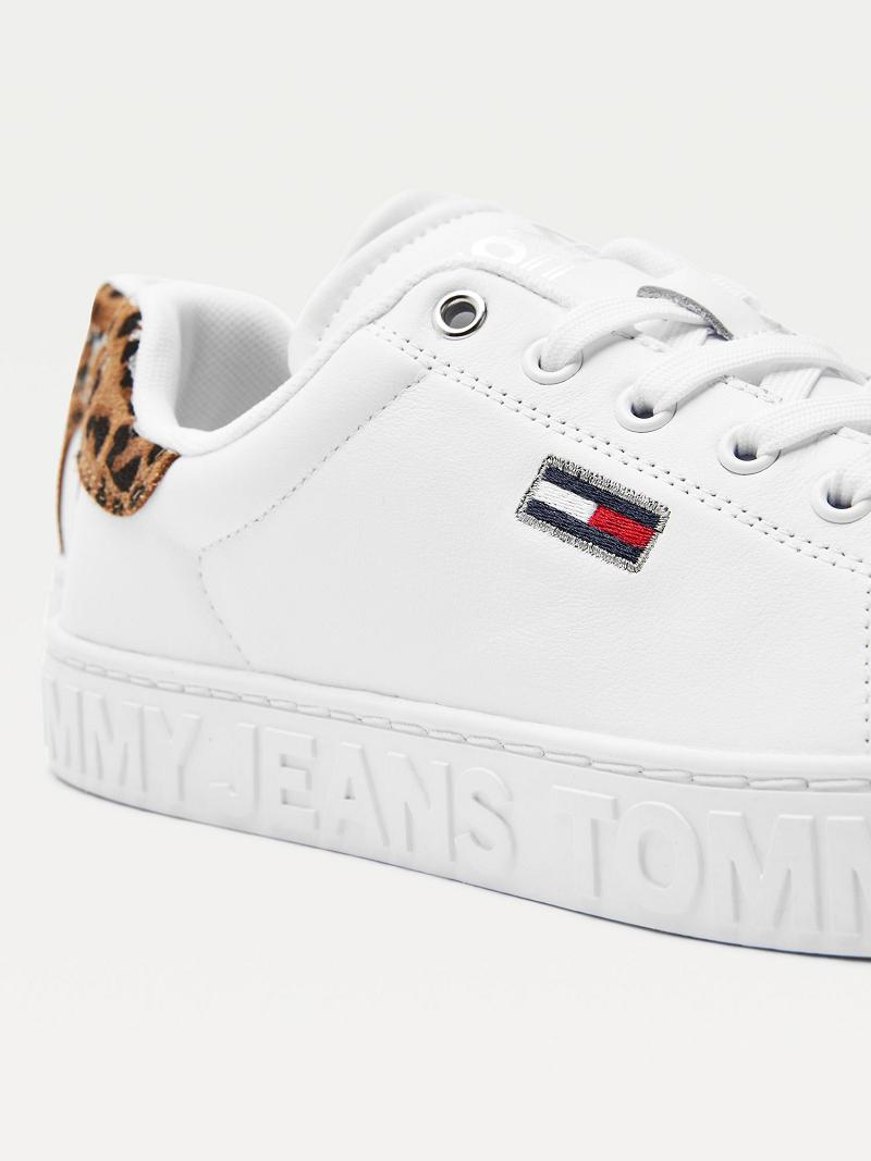 Baskets Tommy Hilfiger Leopard Accent Cuir Femme Blanche | FR_W21635