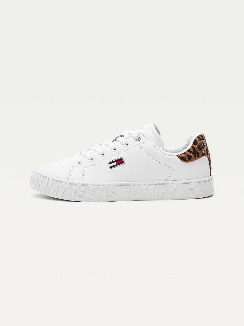 Baskets Tommy Hilfiger Leopard Accent Cuir Femme Blanche | FR_W21635