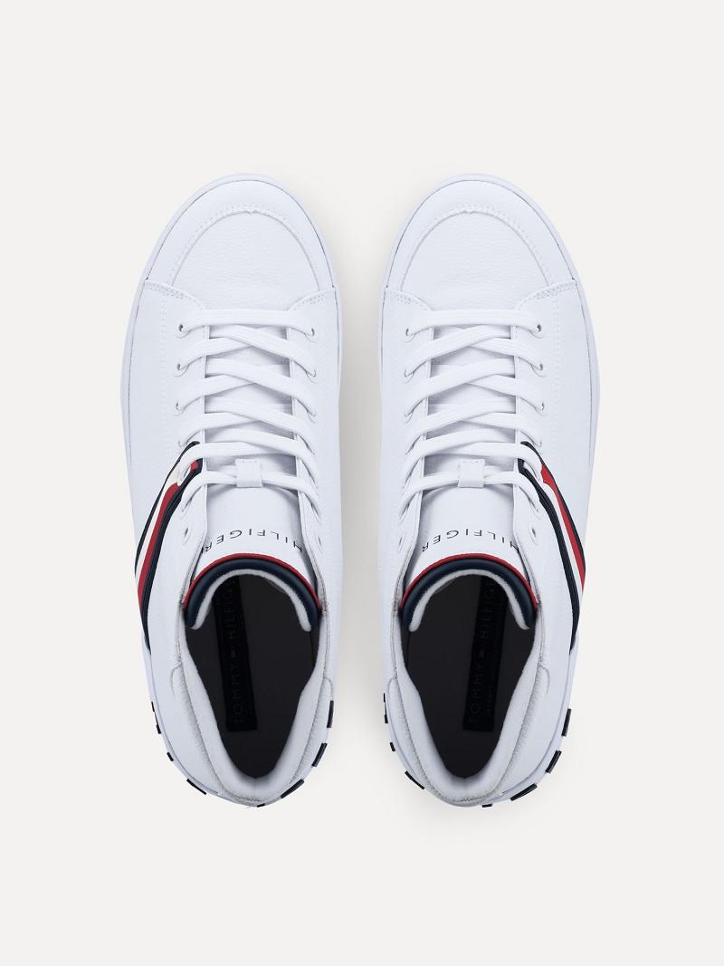 Baskets Tommy Hilfiger Stripe high top Homme Blanche | FR_M31630