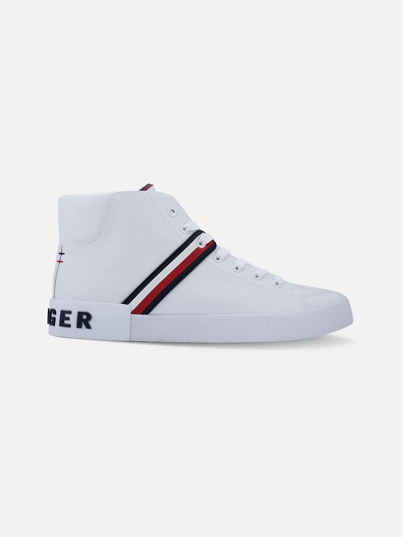 Baskets Tommy Hilfiger Stripe high top Homme Blanche | FR_M31630