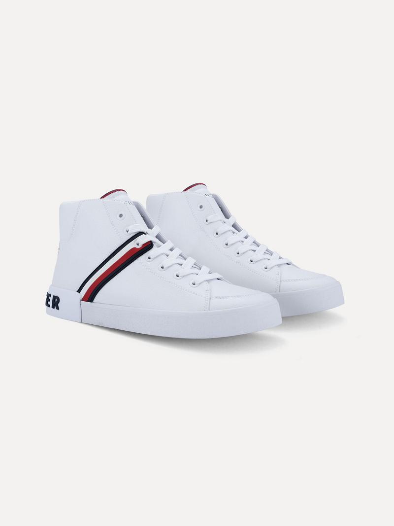 Baskets Tommy Hilfiger Stripe high top Homme Blanche | FR_M31630