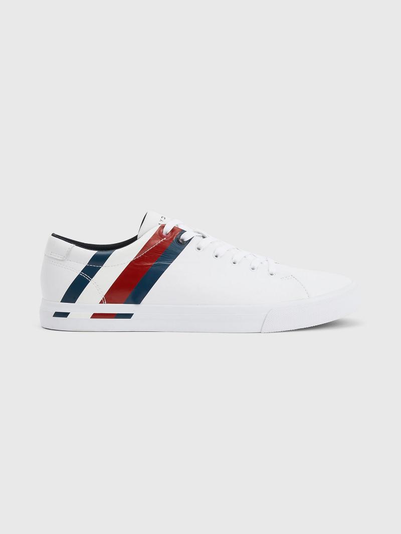 Baskets Tommy Hilfiger Stripe leather Homme Blanche | FR_M31631