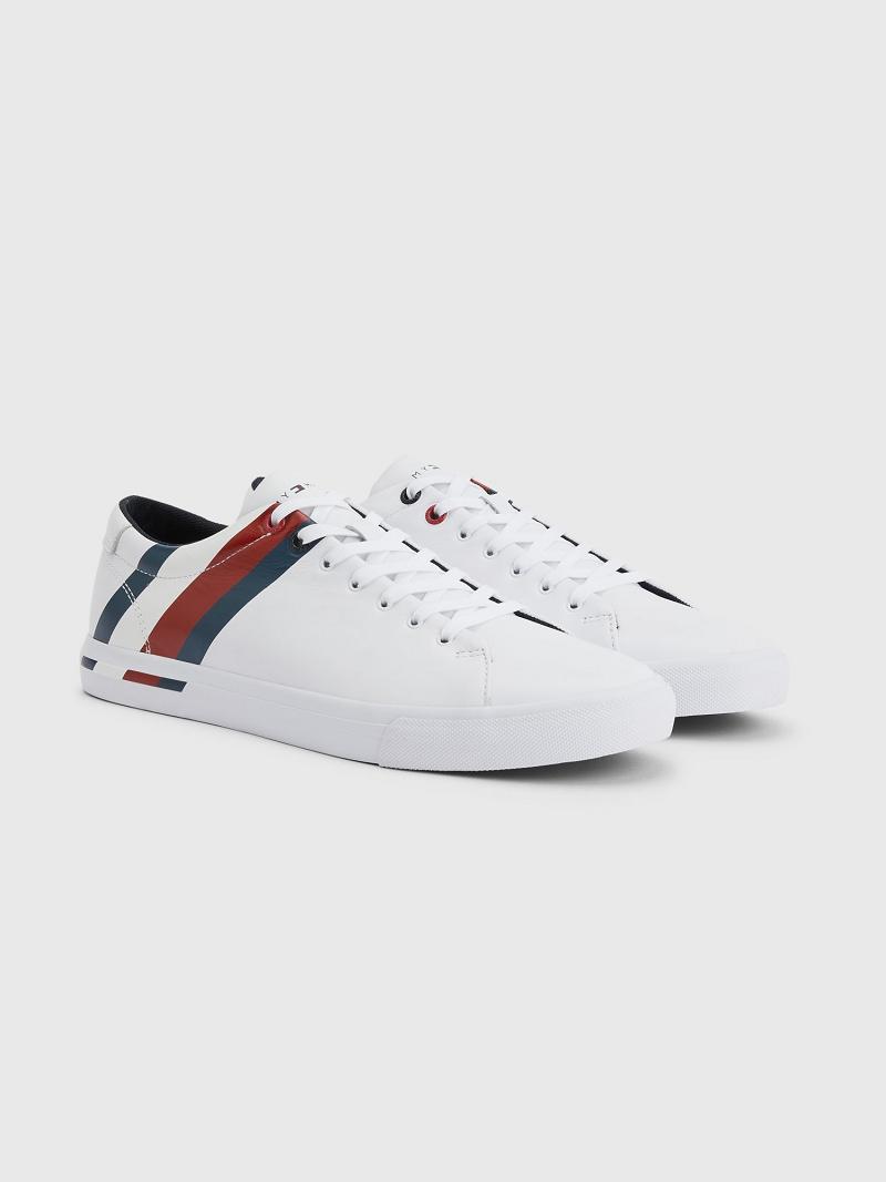 Baskets Tommy Hilfiger Stripe leather Homme Blanche | FR_M31631