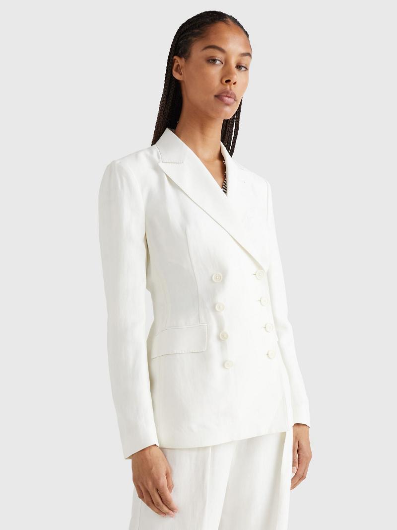 Blazer Tommy Hilfiger Double Breasted Tailored Femme Blanche | FR_W21003