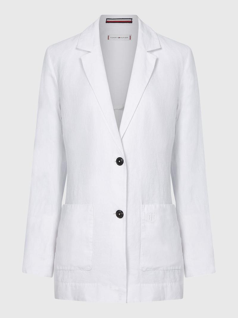 Blazer Tommy Hilfiger Relaxed Fit Linen Femme Blanche | FR_W21005