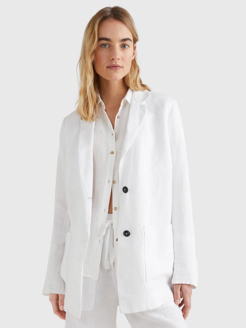 Blazer Tommy Hilfiger Relaxed Fit Linen Femme Blanche | FR_W21005