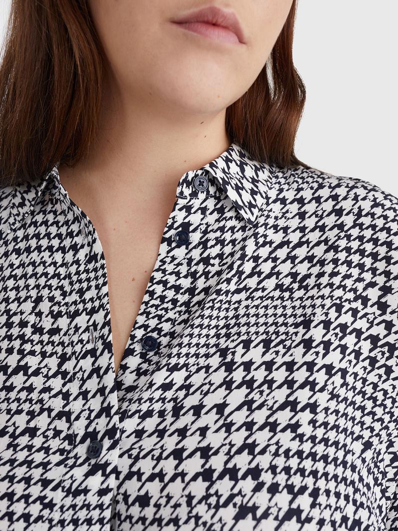 Blouses Tommy Hilfiger Curve Houndstooth Print Femme Grise | FR_W21011