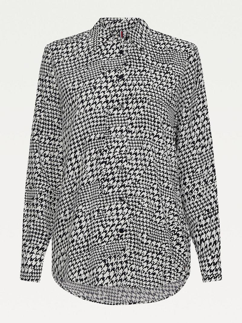 Blouses Tommy Hilfiger Curve Houndstooth Print Femme Grise | FR_W21011