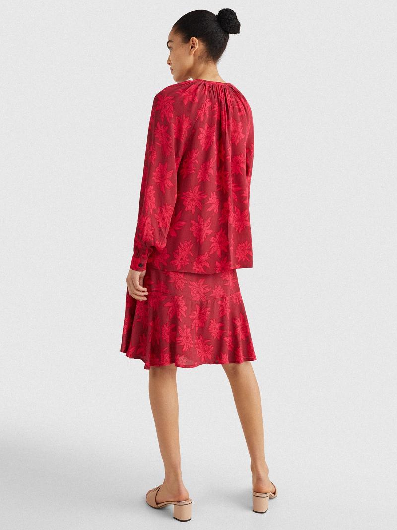 Blouses Tommy Hilfiger Floral Crepe Popover Femme Rouge | FR_W21013