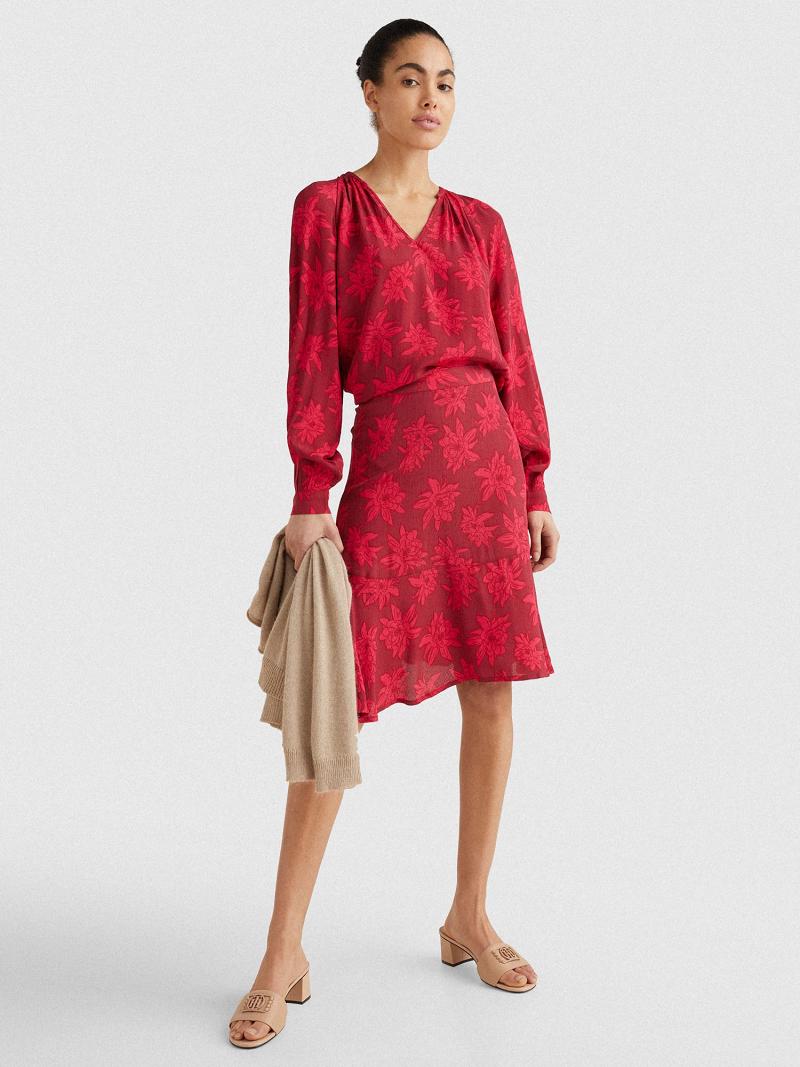 Blouses Tommy Hilfiger Floral Crepe Popover Femme Rouge | FR_W21013