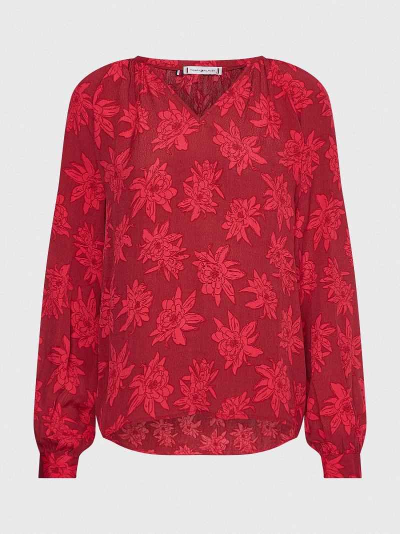 Blouses Tommy Hilfiger Floral Crepe Popover Femme Rouge | FR_W21013