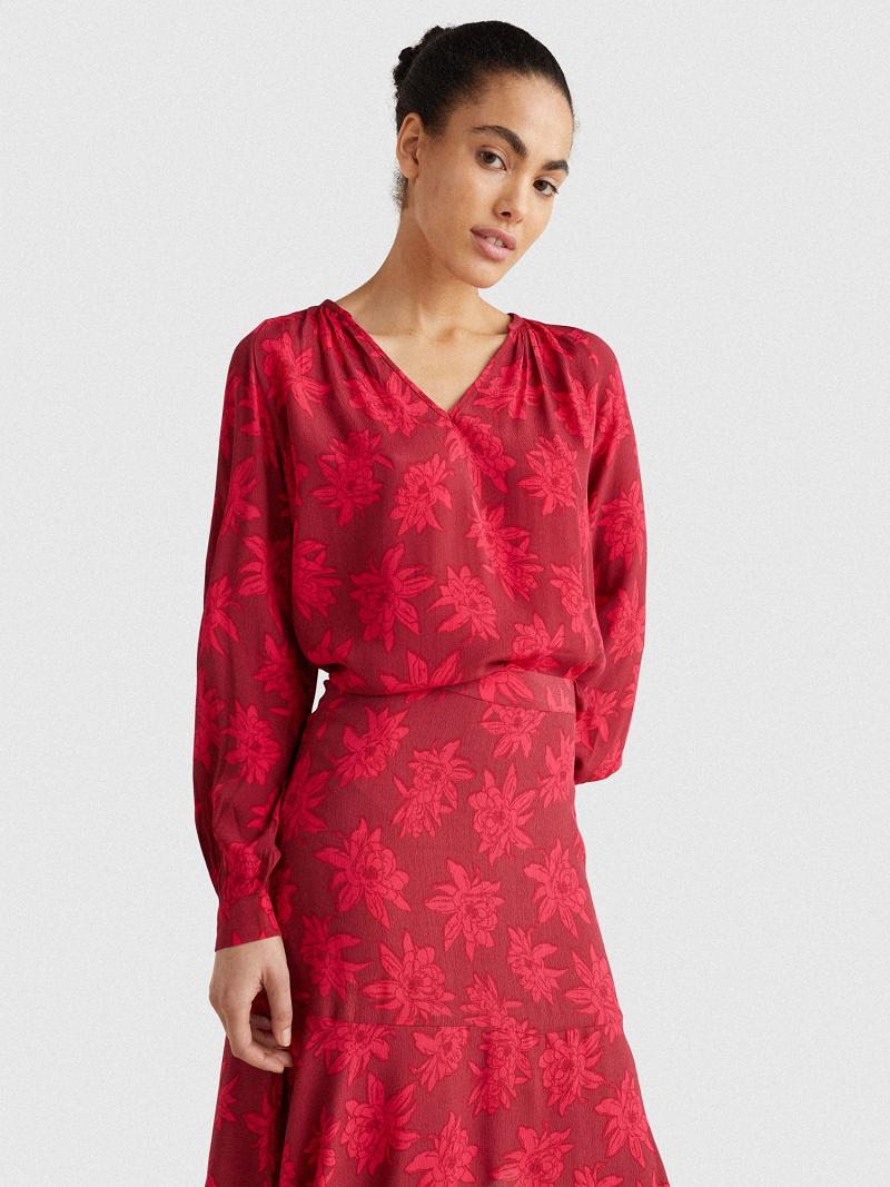 Blouses Tommy Hilfiger Floral Crepe Popover Femme Rouge | FR_W21013