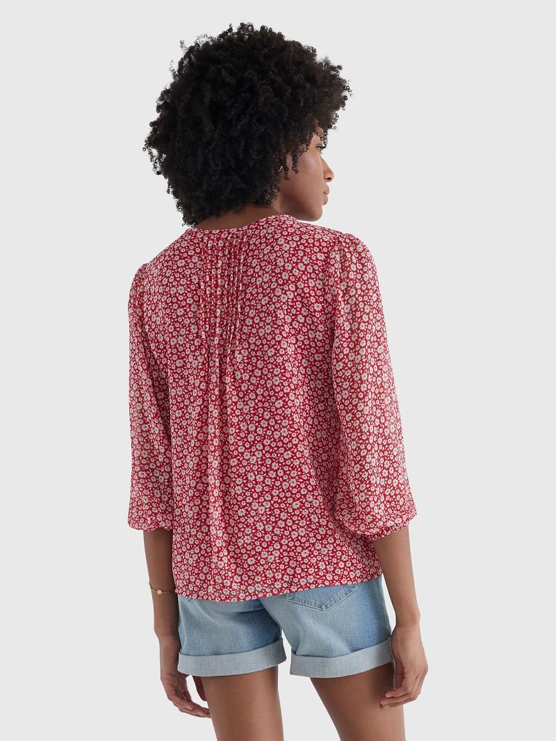 Blouses Tommy Hilfiger Floral Pintuck Femme Rose | FR_W21014