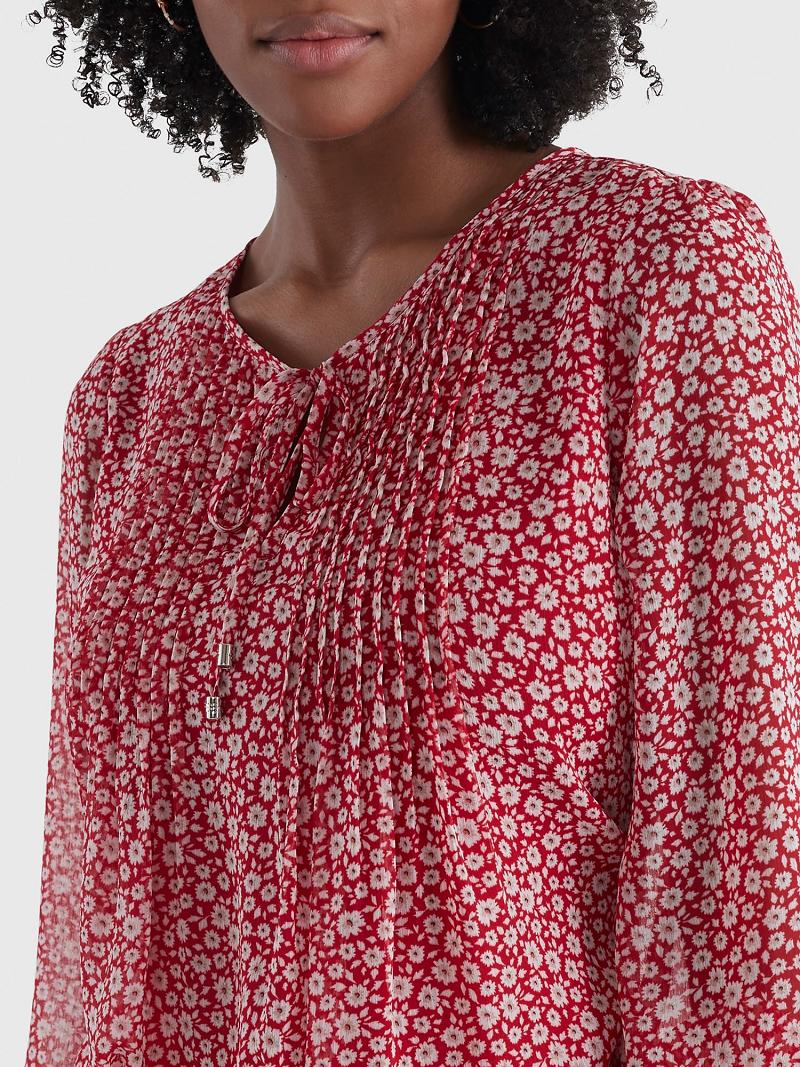 Blouses Tommy Hilfiger Floral Pintuck Femme Rose | FR_W21014