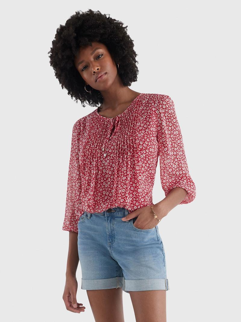 Blouses Tommy Hilfiger Floral Pintuck Femme Rose | FR_W21014