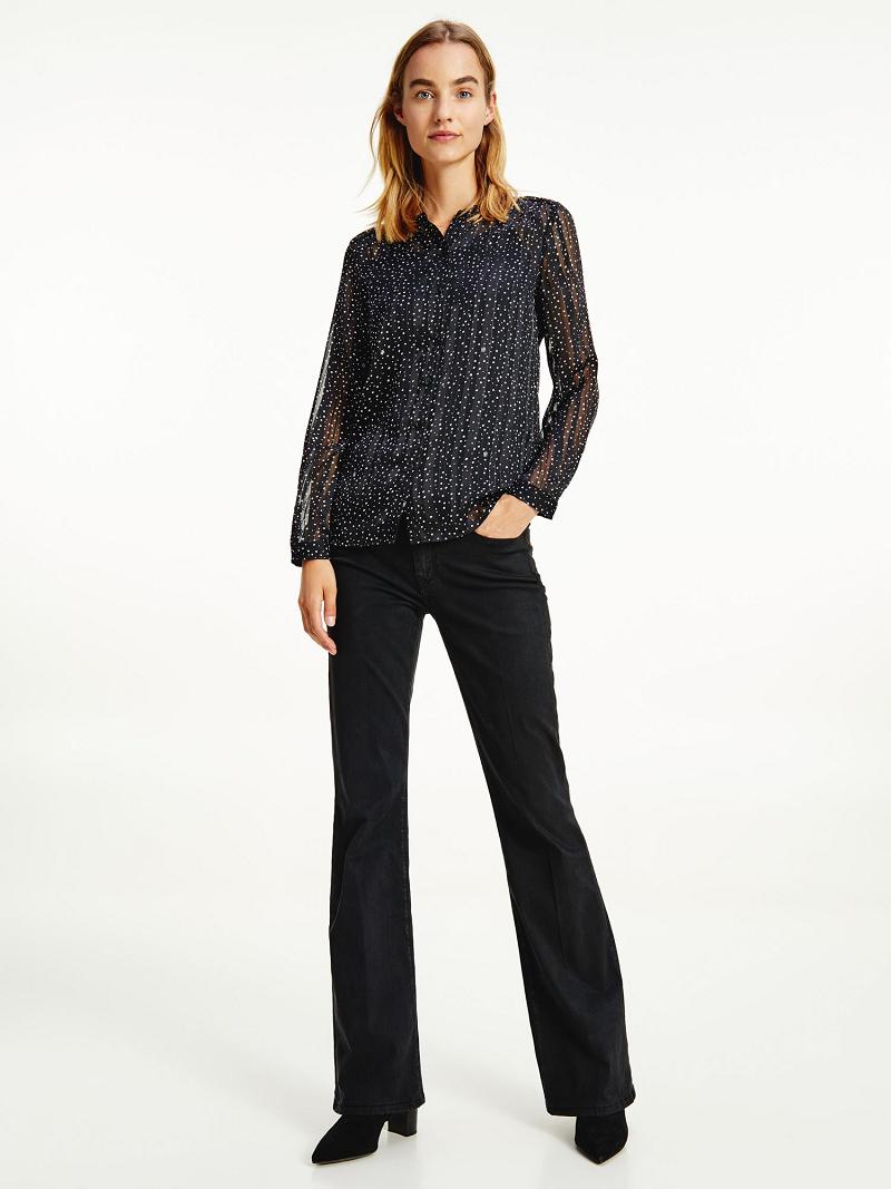 Blouses Tommy Hilfiger Metallic Polka Dot Femme Noir | FR_W21016