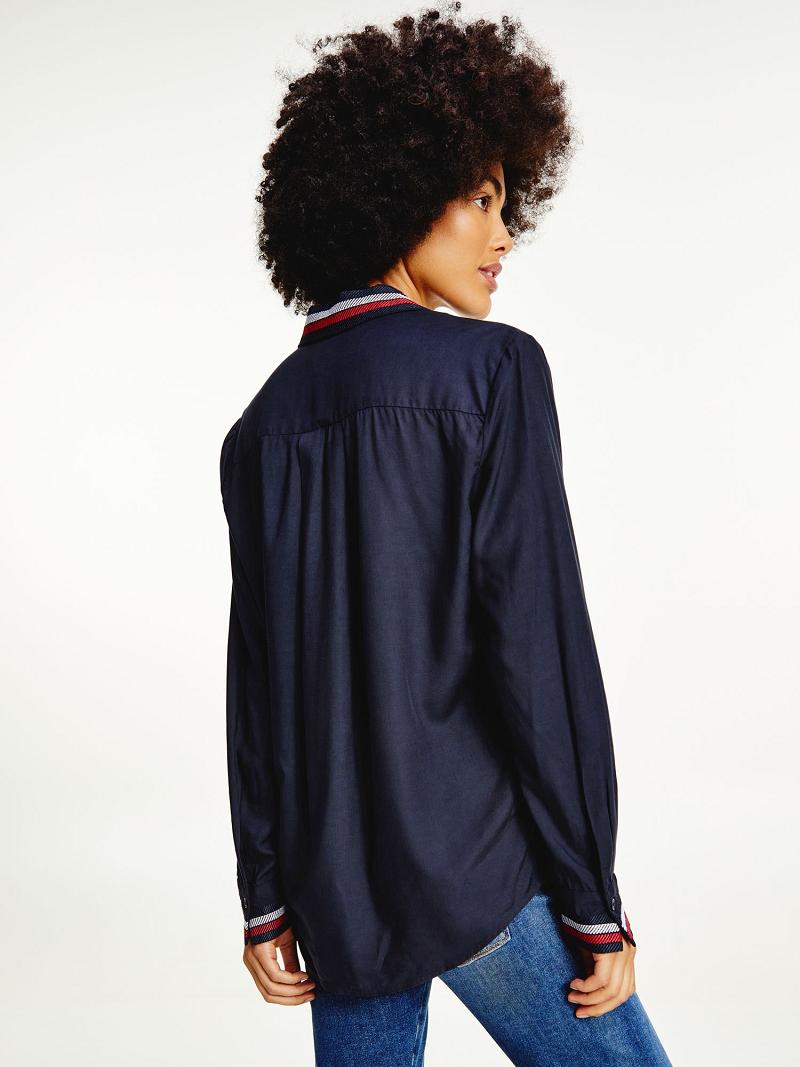 Blouses Tommy Hilfiger Relaxed Fit Viscose Femme Bleu Marine | FR_W21018