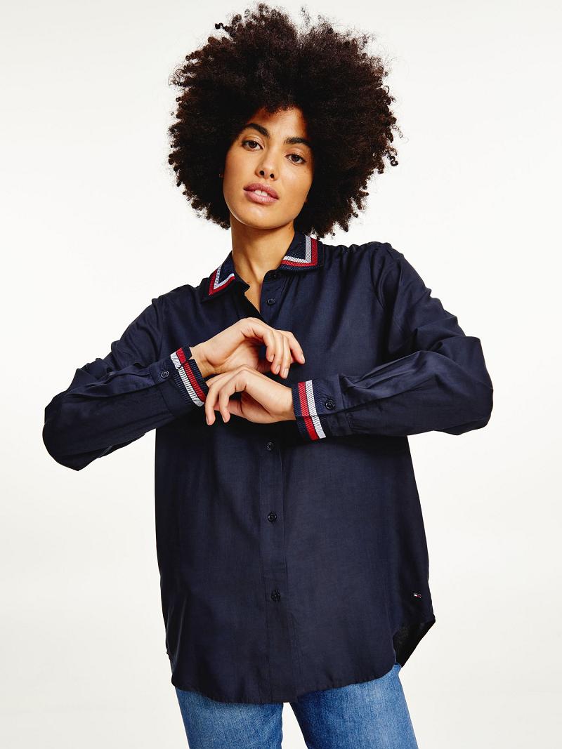 Blouses Tommy Hilfiger Relaxed Fit Viscose Femme Bleu Marine | FR_W21018