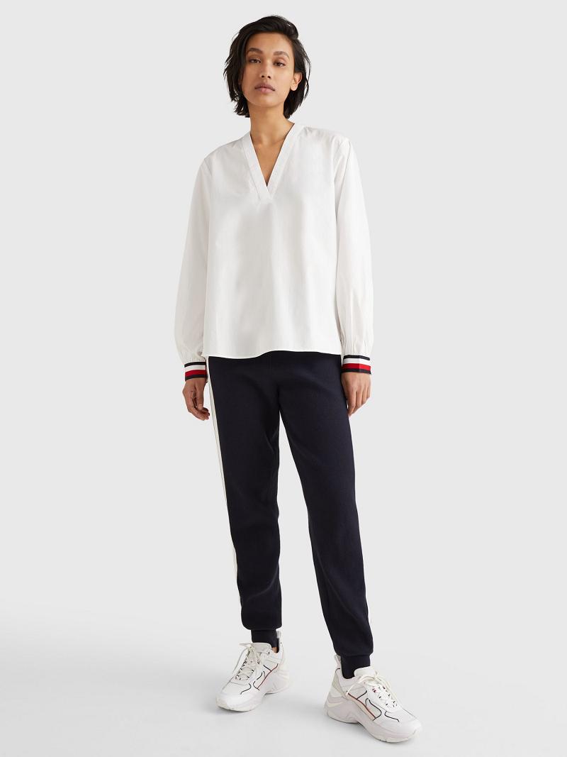 Blouses Tommy Hilfiger V-Neck Femme Blanche | FR_W21021