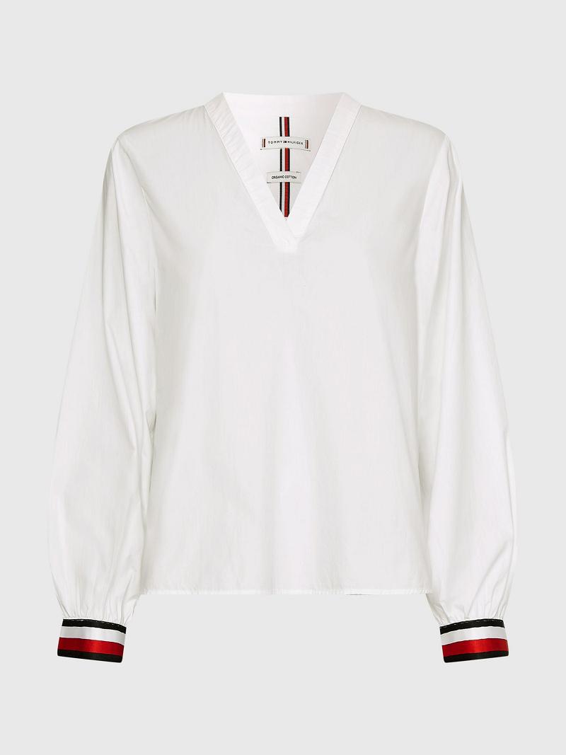 Blouses Tommy Hilfiger V-Neck Femme Blanche | FR_W21021