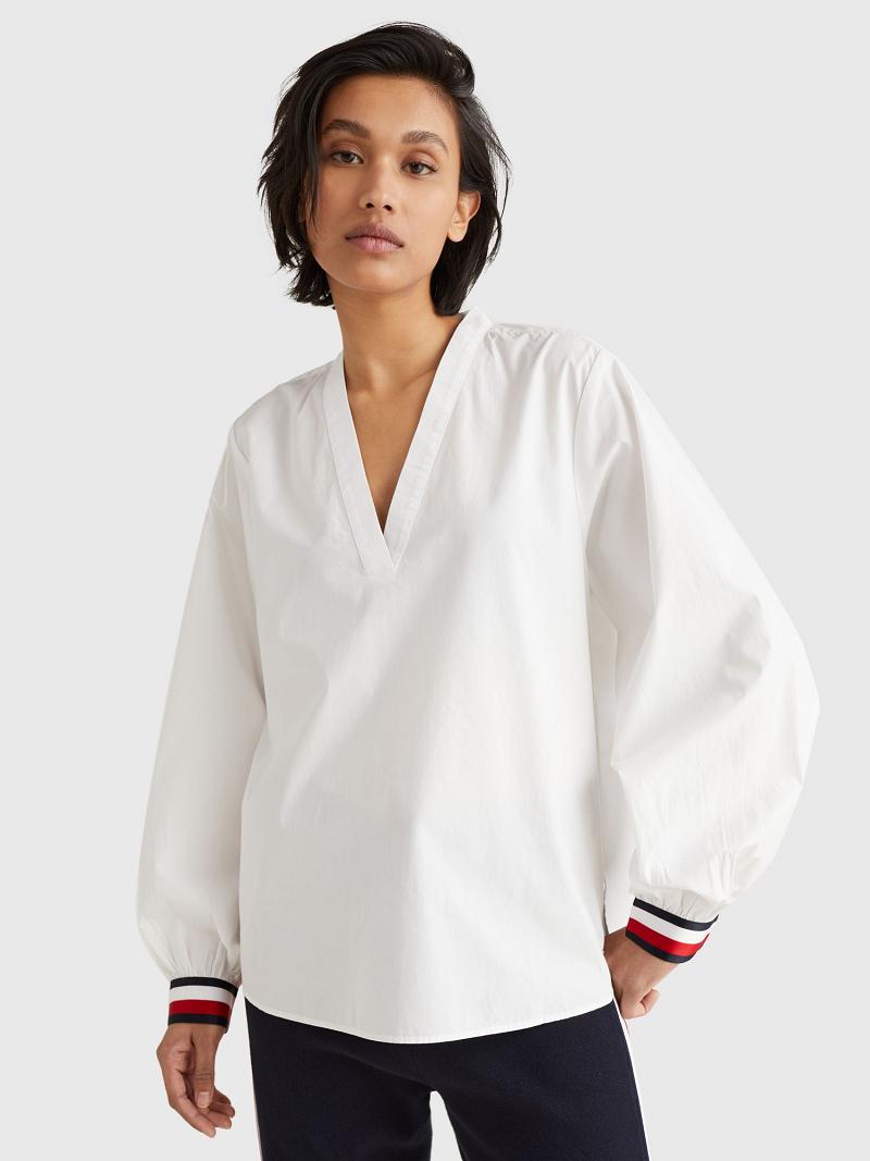 Blouses Tommy Hilfiger V-Neck Femme Blanche | FR_W21021