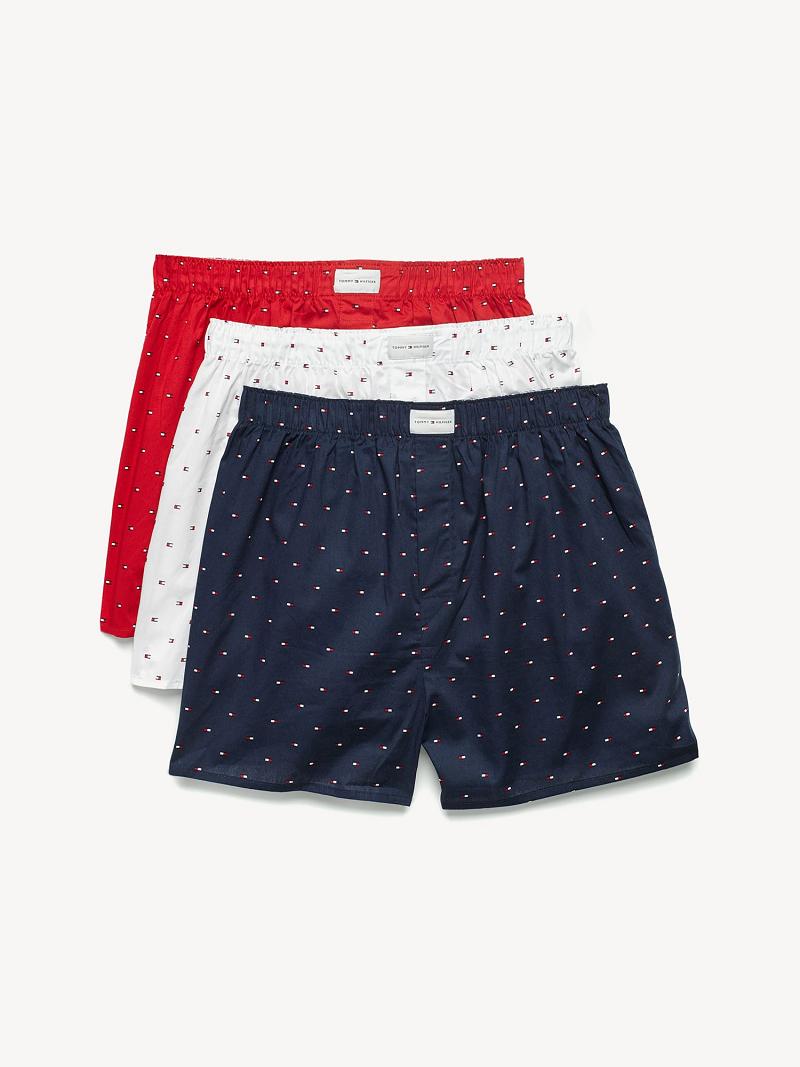 Boxers Tommy Hilfiger Coton classics woven boxer 3pk Homme Blanche Bleu Marine Rouge | FR_M31560