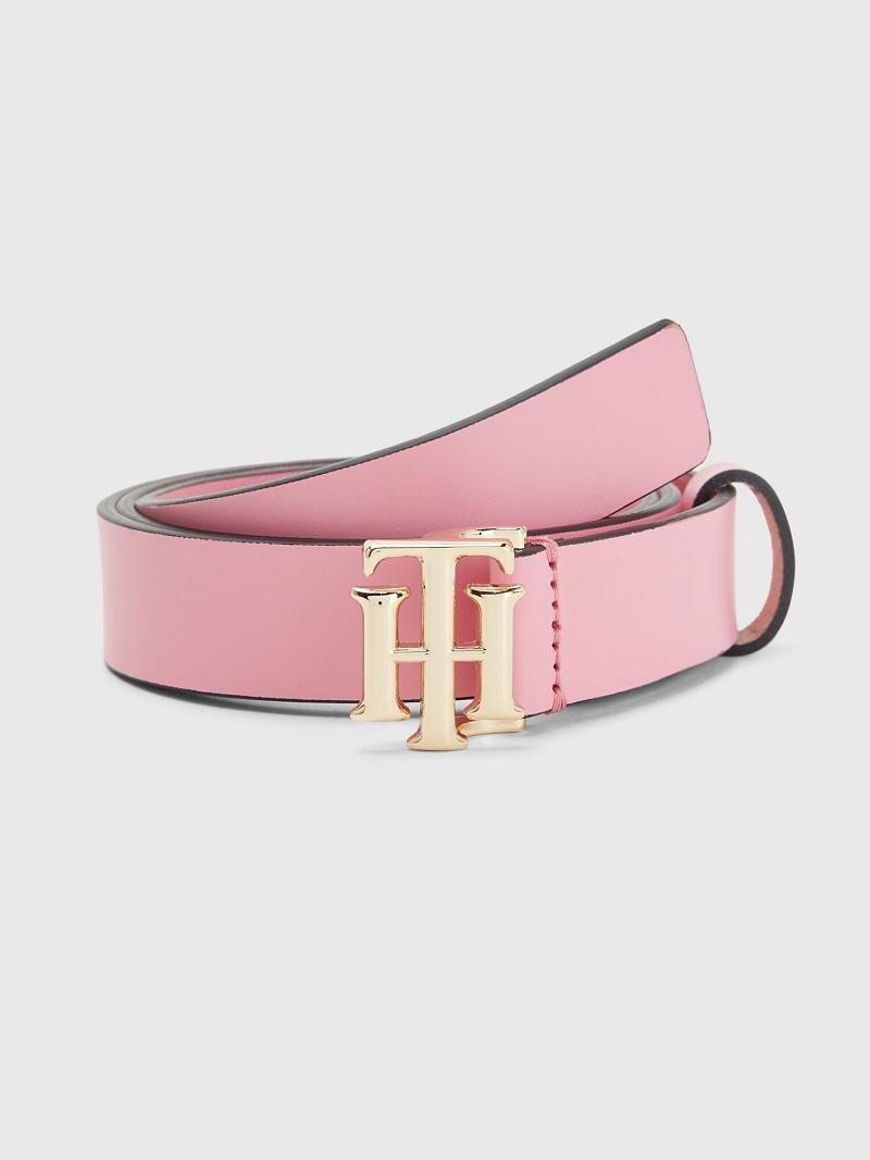 Ceintures Tommy Hilfiger Big TH Cuir Belt Enfant Rose | FR_G1351