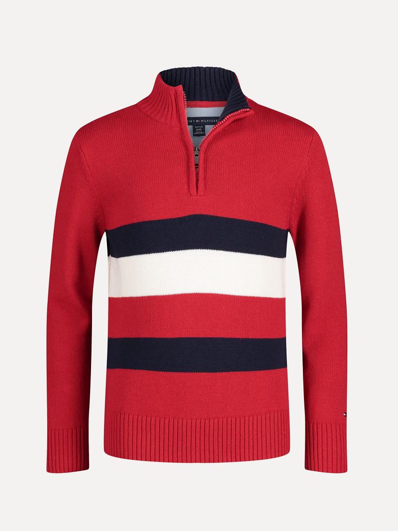 Chandails Tommy Hilfiger Big Flag Quarter-Zip Enfant Rouge | FR_B2109