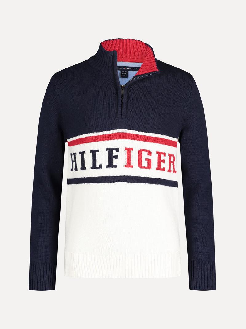 Chandails Tommy Hilfiger Big Mockneck Enfant Bleu Marine | FR_B2110