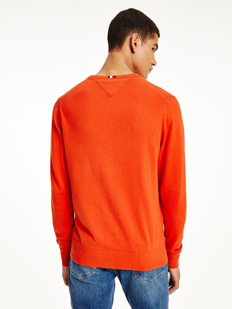 Chandails Tommy Hilfiger Coton cashmere v-neck Homme Orange | FR_M31156