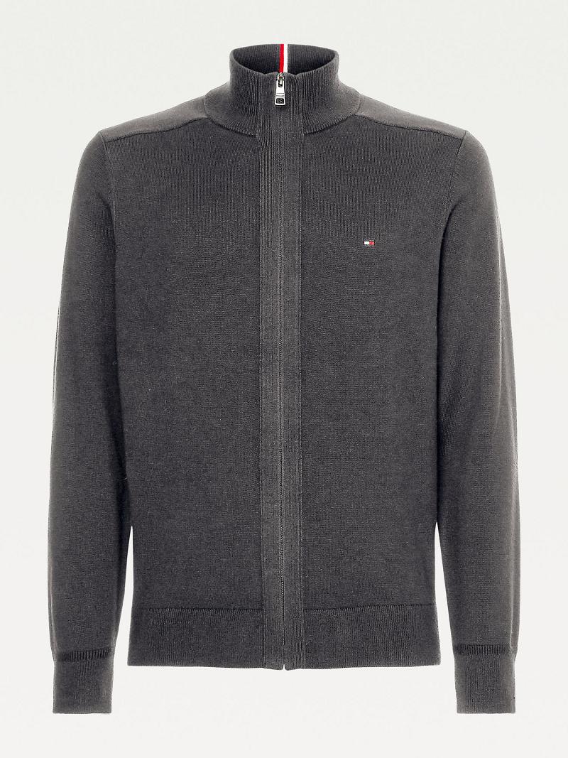 Chandails Tommy Hilfiger Coton cashmere zip cardigan Homme Grise | FR_M31157