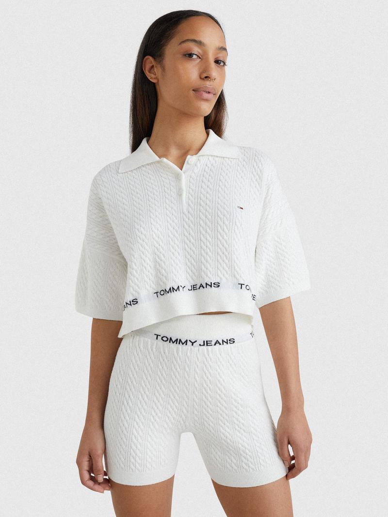 Chandails Tommy Hilfiger Cropped Polo Femme Blanche | FR_W21344