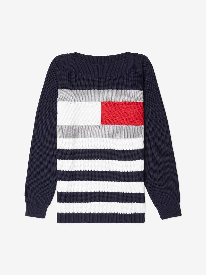 Chandails Tommy Hilfiger Essential Cable-Knit Flag Femme Bleu Marine | FR_W21345