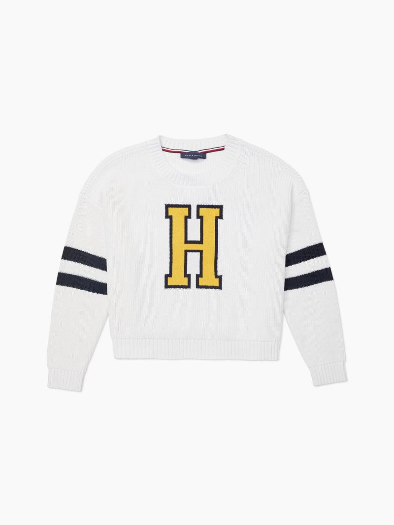 Chandails Tommy Hilfiger Essential Cropped H Femme Blanche | FR_W21346