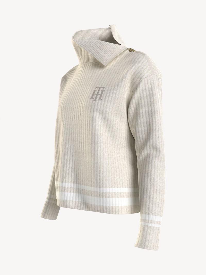 Chandails Tommy Hilfiger Essential Side-Zip Turtleneck Femme Blanche | FR_W21349