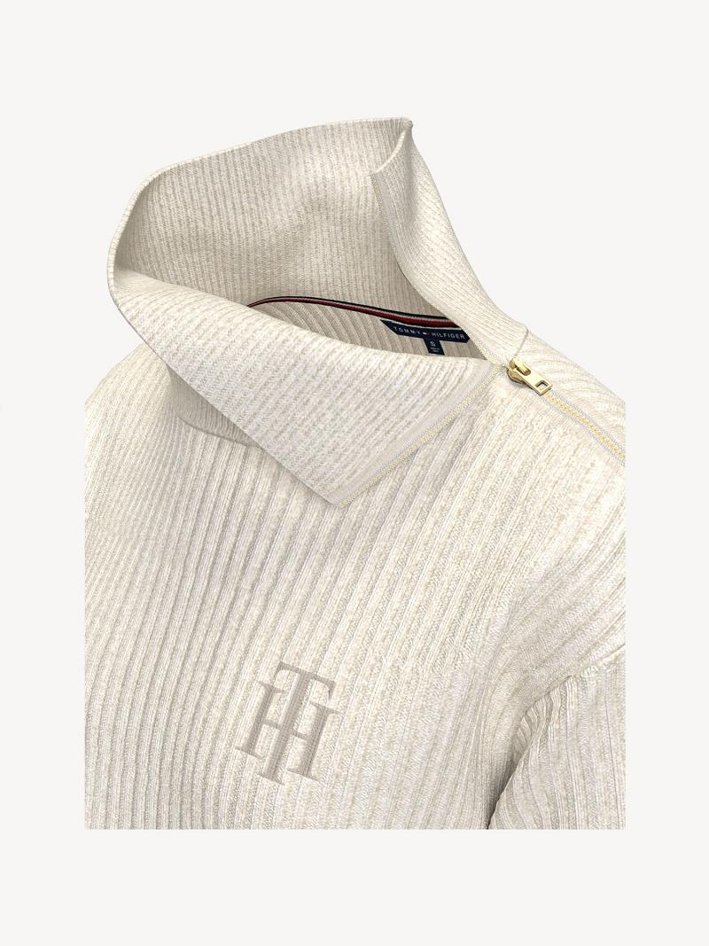 Chandails Tommy Hilfiger Essential Side-Zip Turtleneck Femme Blanche | FR_W21349