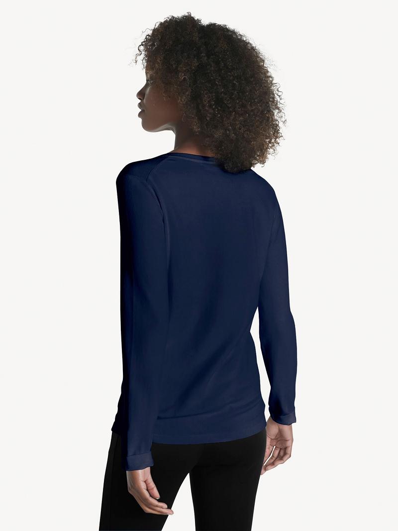 Chandails Tommy Hilfiger Essential Solid V-Neck Femme Bleu Marine | FR_W21351