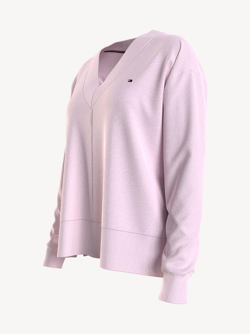 Chandails Tommy Hilfiger Essential V-Neck Femme Rose | FR_W21352