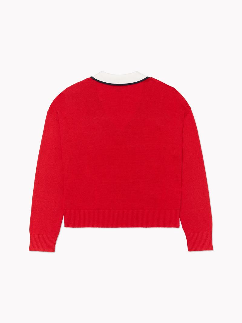 Chandails Tommy Hilfiger Johnny-Collar Femme Rouge | FR_W21355