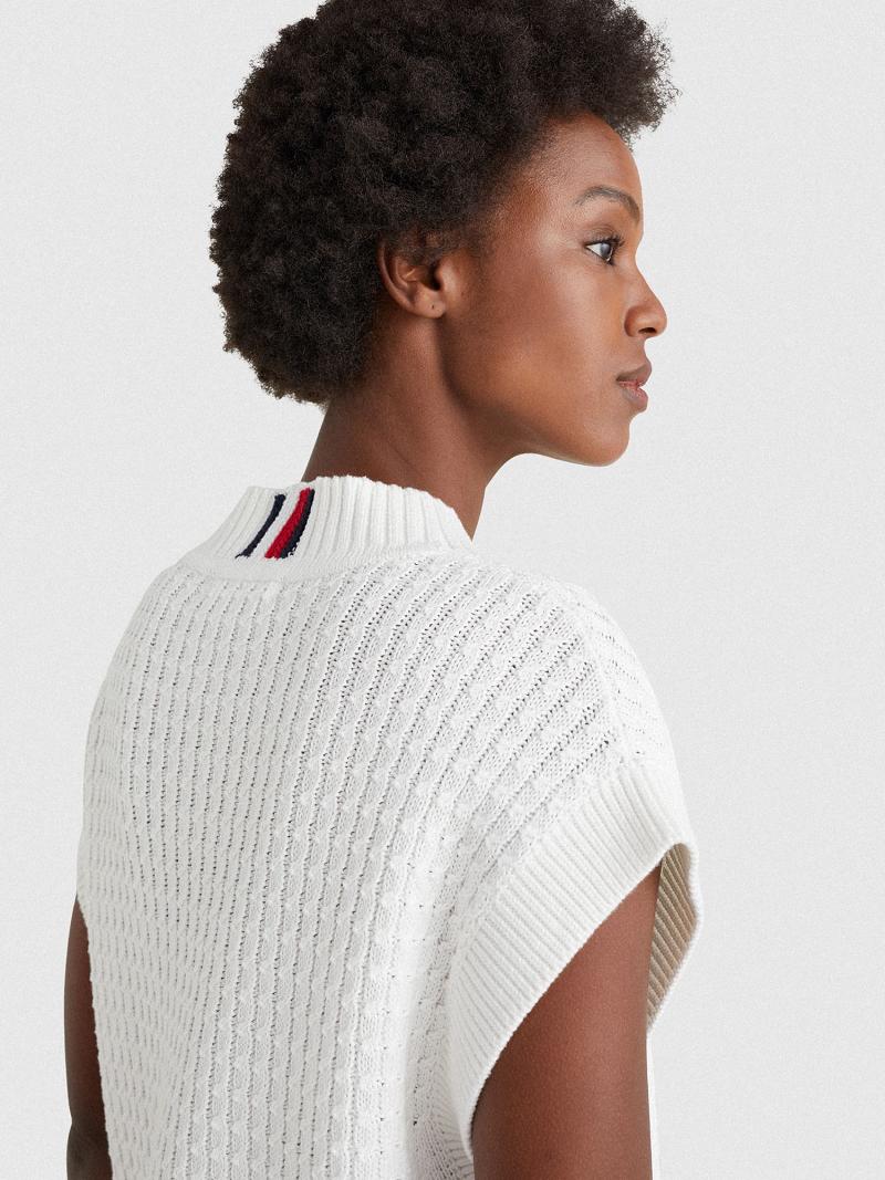 Chandails Tommy Hilfiger Knit Mockneck Vest Femme Blanche | FR_W21356