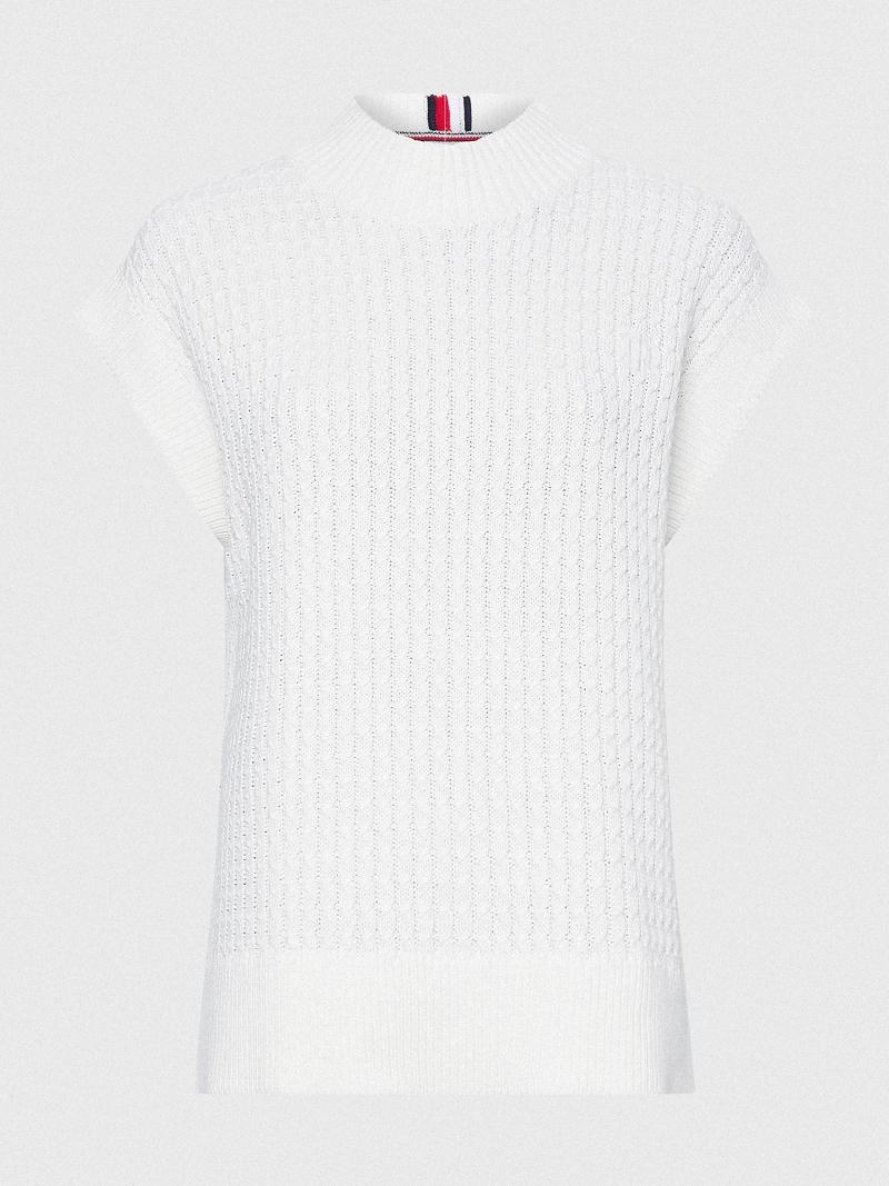 Chandails Tommy Hilfiger Knit Mockneck Vest Femme Blanche | FR_W21356