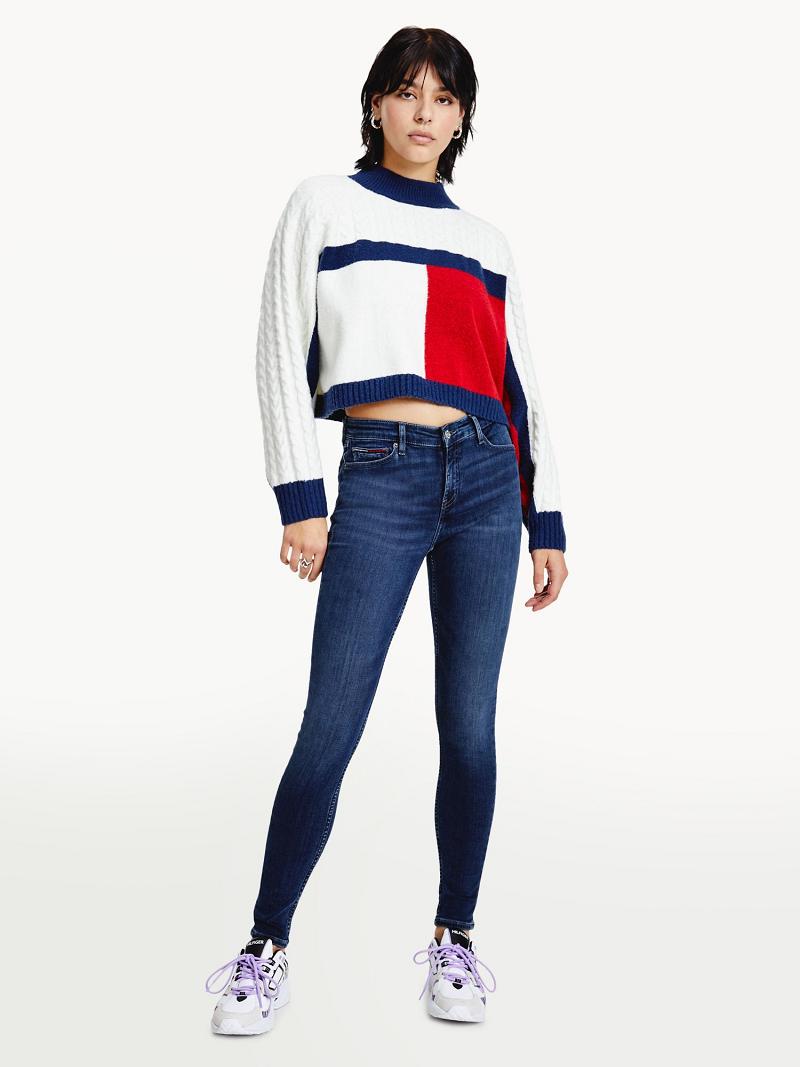 Chandails Tommy Hilfiger Recycled Flag Femme Bleu Marine Multicolore | FR_W21361