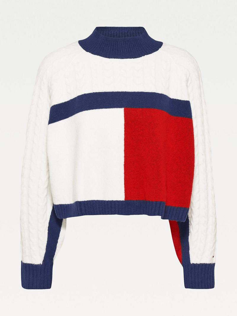 Chandails Tommy Hilfiger Recycled Flag Femme Bleu Marine Multicolore | FR_W21361