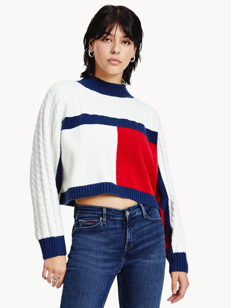 Chandails Tommy Hilfiger Recycled Flag Femme Bleu Marine Multicolore | FR_W21361