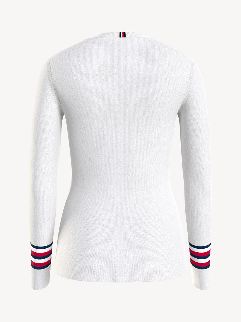 Chandails Tommy Hilfiger Signature Stripe Logo Femme Blanche | FR_W21366