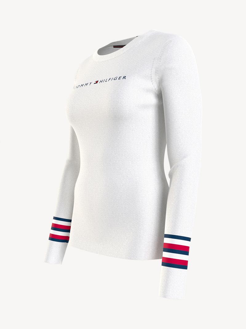 Chandails Tommy Hilfiger Signature Stripe Logo Femme Blanche | FR_W21366