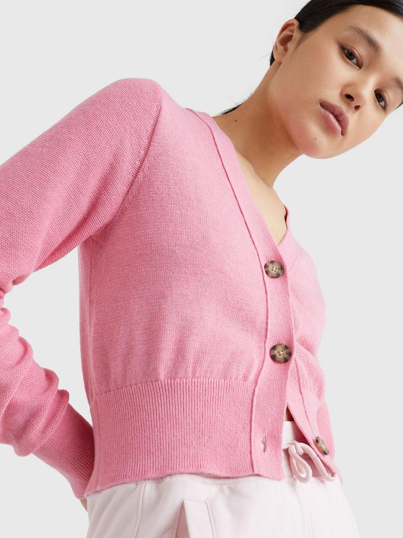 Chandails Tommy Hilfiger Solid Cropped Cardigan Femme Rose | FR_W21367